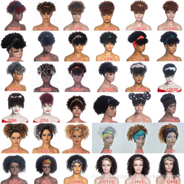 Afro Kinky Culry Short Headband Wigs Wholesale Synthetic Deep Curly Wigs Drawstring Hair Headband Wig
